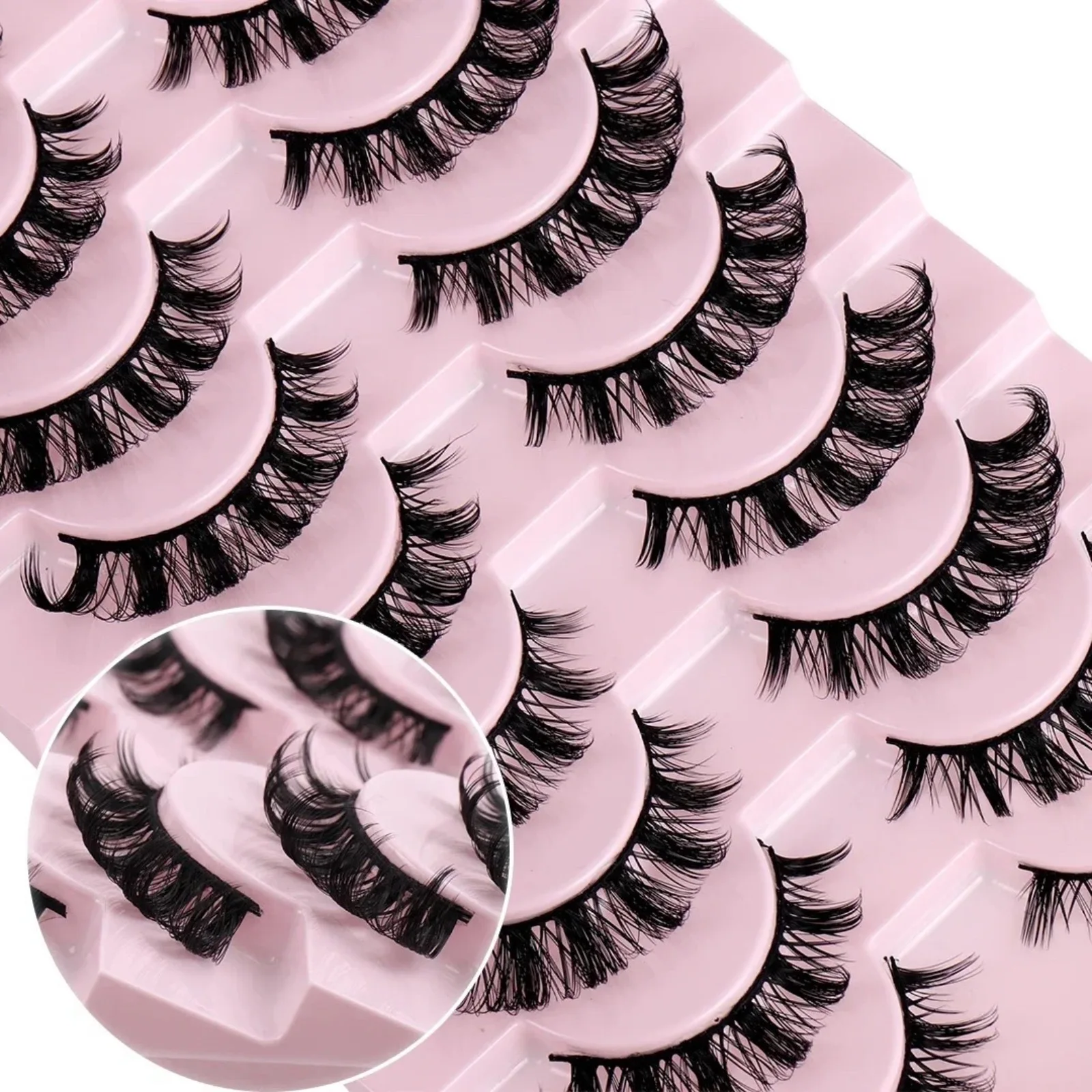 10 Pairs D Curl Russian Strip Lashes Faux Mink False Eyelashes Fluffy Dramatic Volume Wispy Thick Reusable Fake Lashes Soft