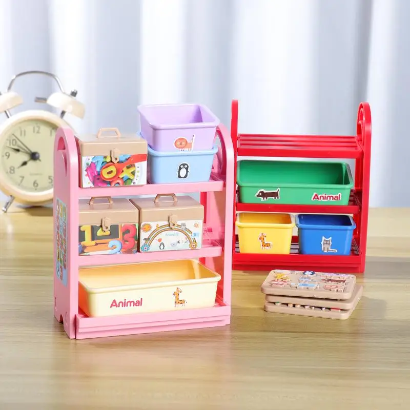 1 Set of 1/6 Dollhouse Early Learning Alphabet Puzzle Toy with 3-tier Storage Rack