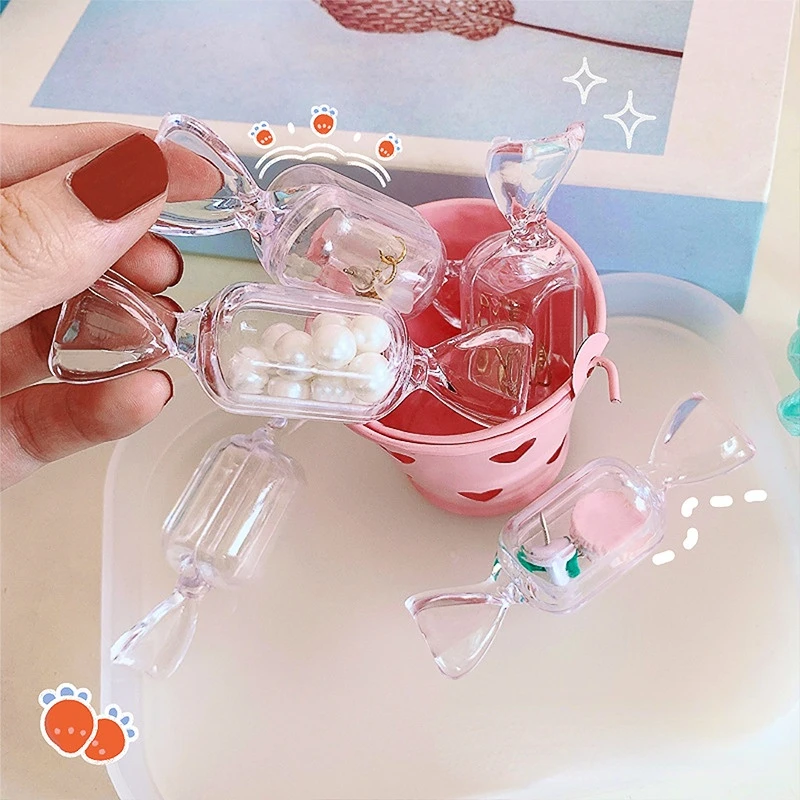 Teen Cute Girls Candy Shape PortableTransparent MakeUp Storage Box Mini Earrings Jewelry Bag Travel Storage Container Organizer