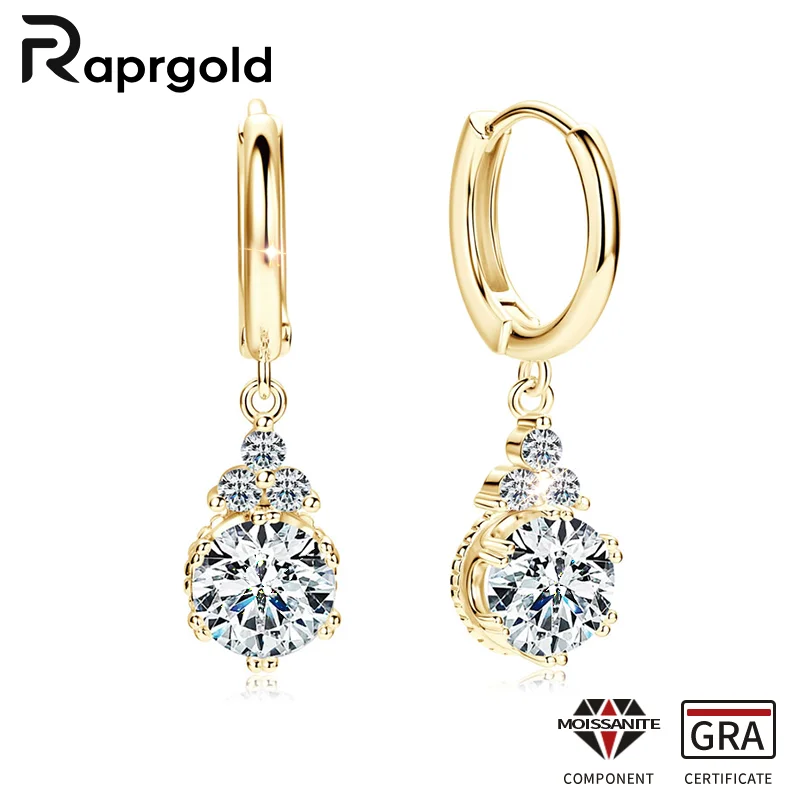 

RAPRGOLD Sparkling Moissanite Hoop Earrings for Women S925 Sterling Silver Earring Wedding Engagement Party Fine Jewelry Gifts