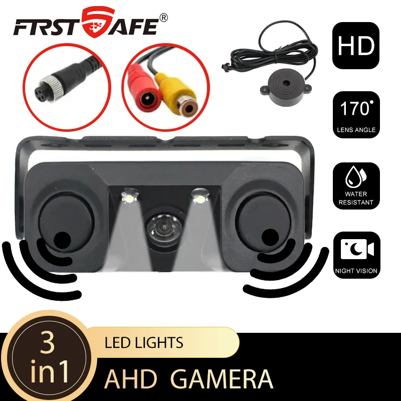 12V Car PDC 3 in 1 Rear View Camera Parking Sensor Radar Set License Plate Light Parktronic Distance Control System Universal