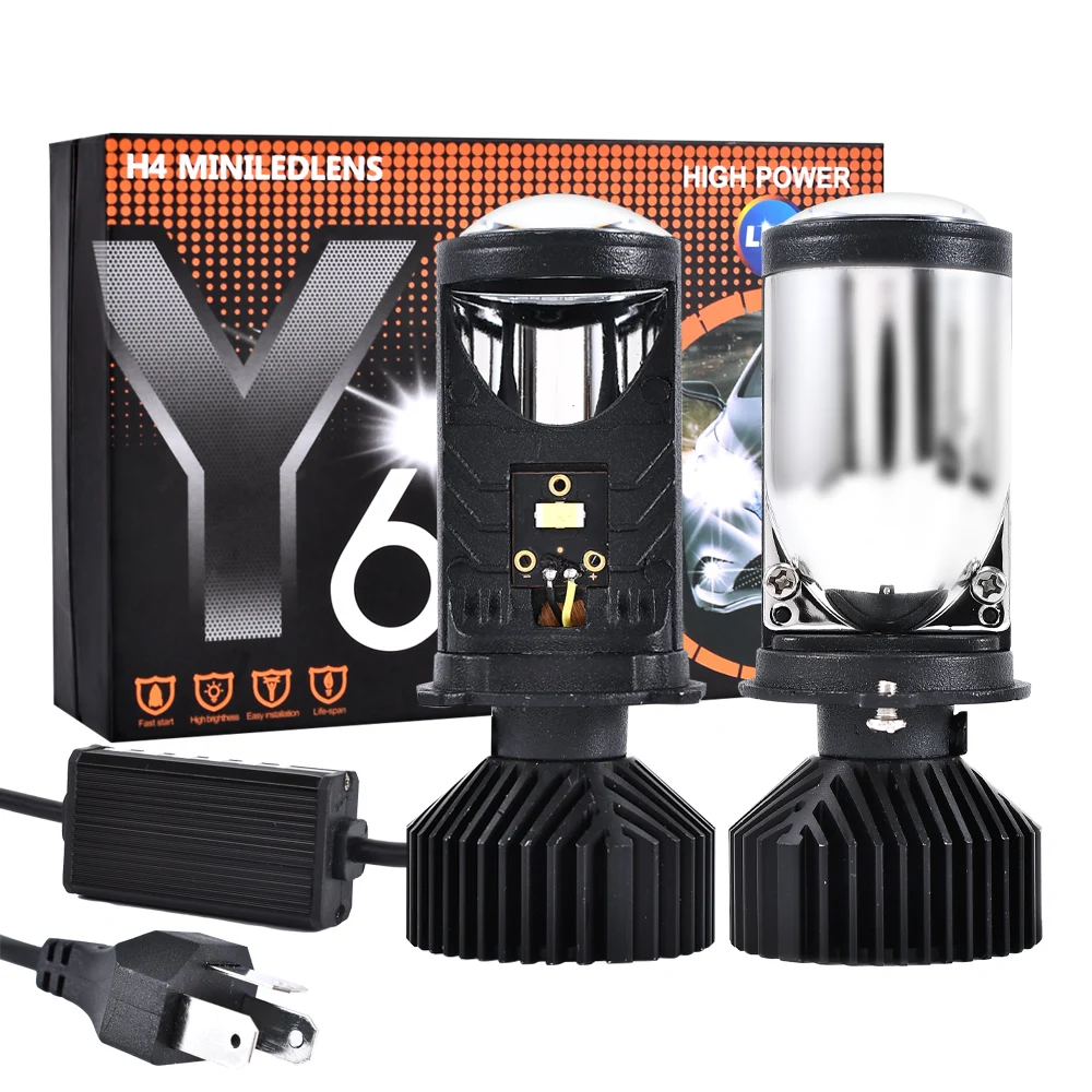 Y6D H4 LED proyector faros bombillas Bi LED lente proyector con ventilador H4 Mini lente de proyector faro automóvil bombilla de haz alto