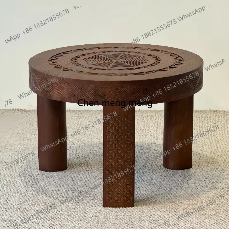 

Medieval style solid wood carving coffee table retro style living room home designer tea table light luxury