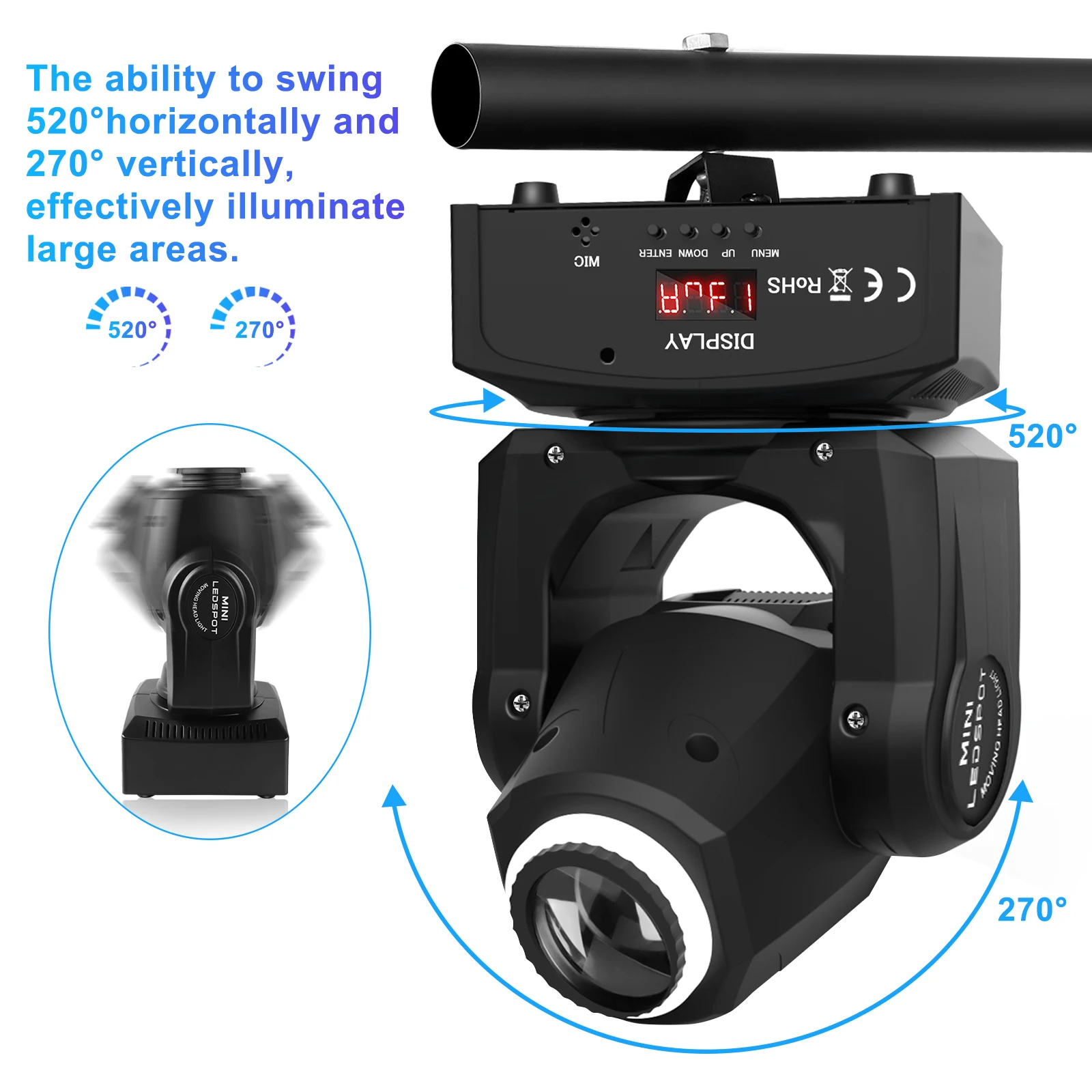 U'king-rgbw LEDムービングヘッドライト,8ゴボ,14色,ステージライト,dmx512スポットライト,DJパーティー用に作動するサウンド,30w