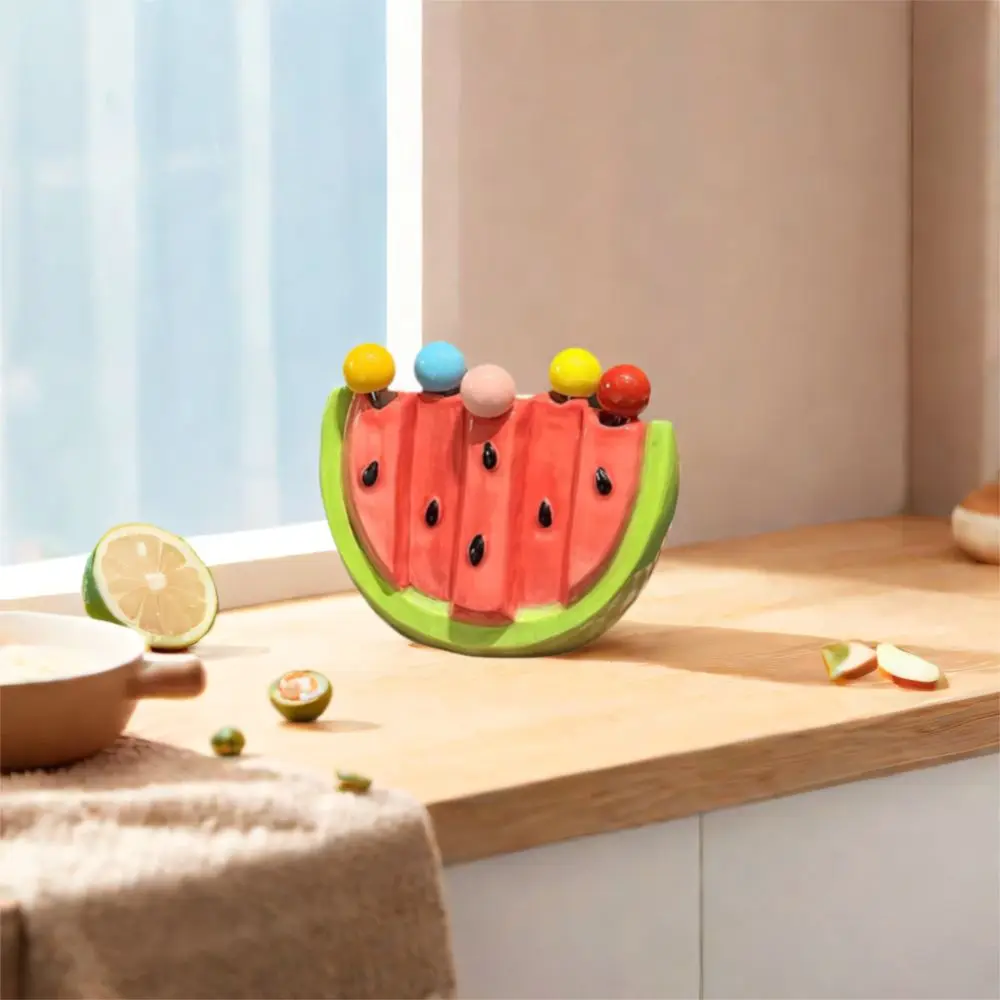 

Stainless Steel Watermelon Fruit Fork Creative Cute Dessert Cake Fork Safety with Storage Can Fruit Stick Home Decoration
