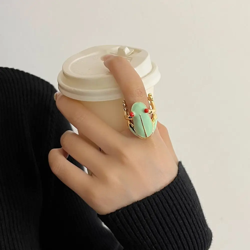 Anillo de aceite de goteo de rana, accesorios de joyería geométrica, anillo de pintura, diseño minoritario, anillo esmaltado de aleación, regalo