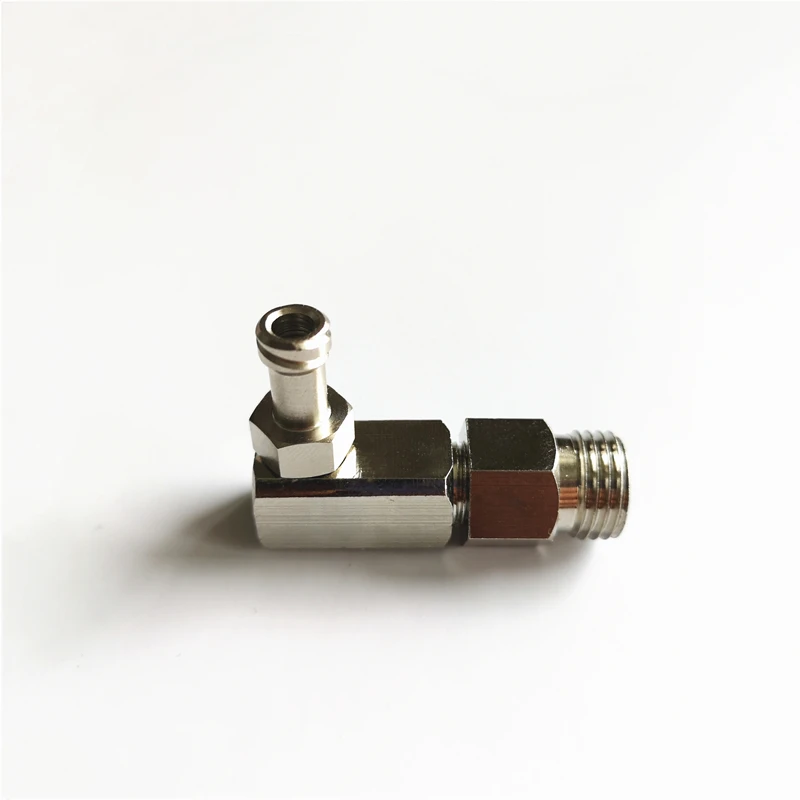 dispensing valve, female Luer, G1/4 male thread, 90° elbow luer compression fitting nickel plated brass connector