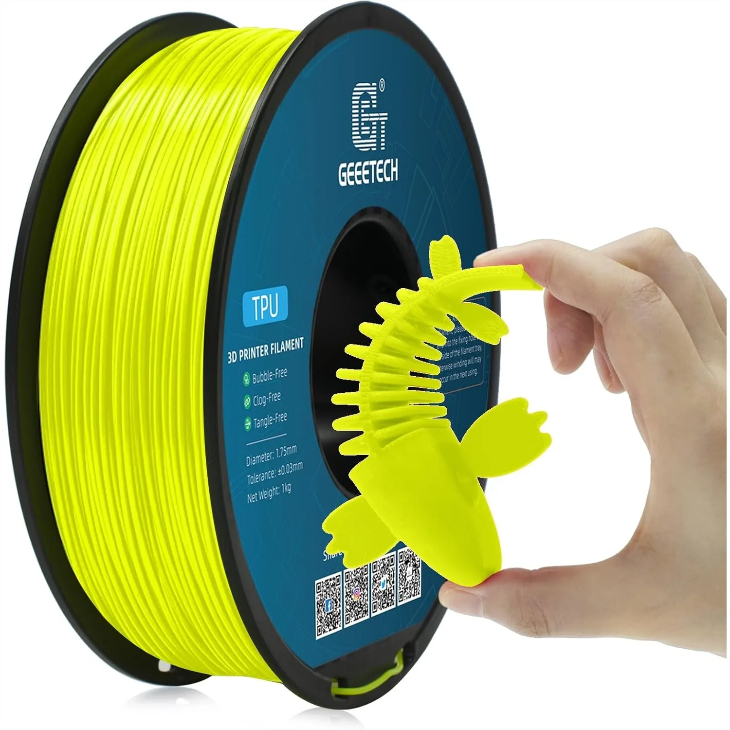 

TPU Filament 1.75mm, Flexible 3D Printer Filament 95A Shore, 1KG Spool, High Elasticity, Dimensional Accuracy ±0.03mm, Fits Most