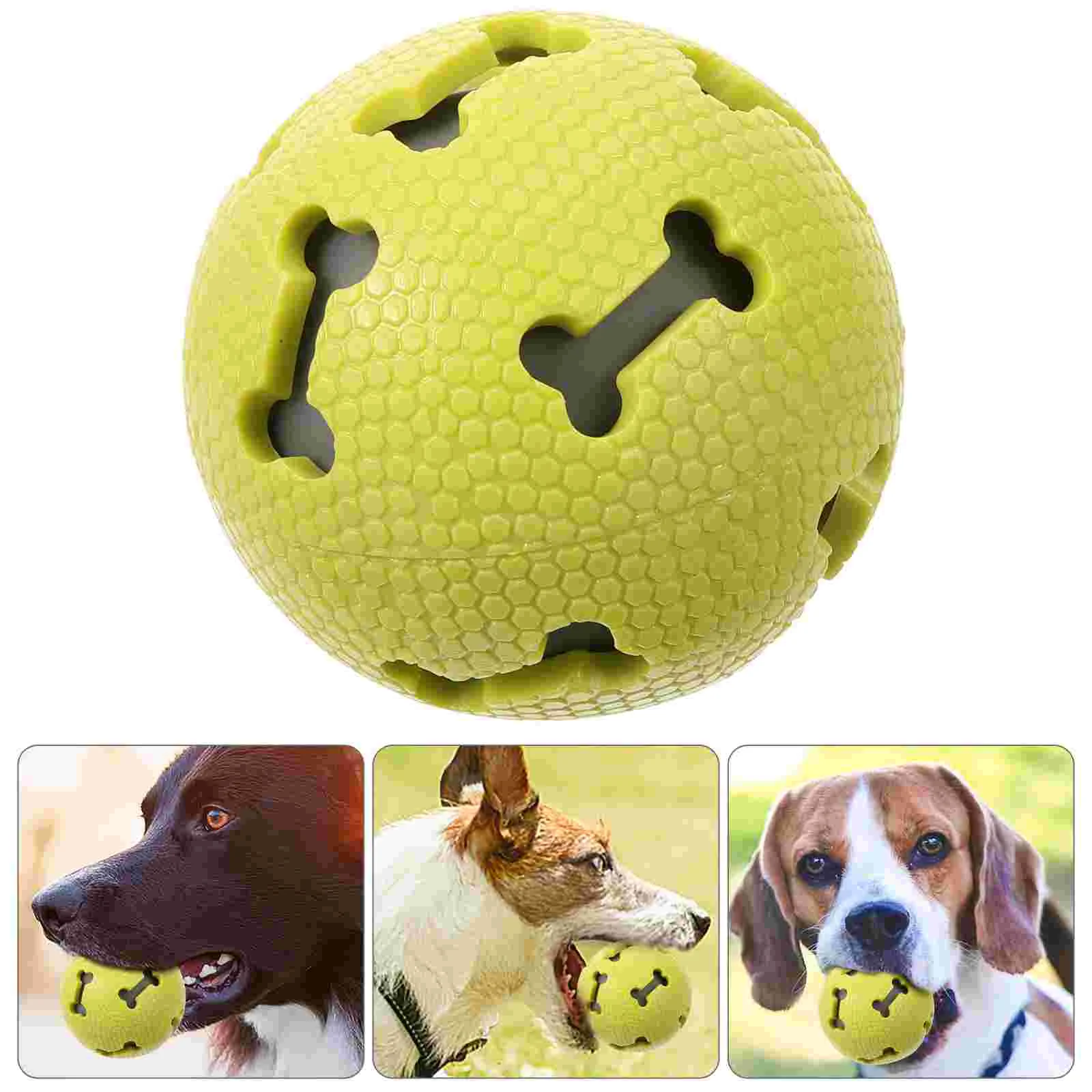 Pet Dog Molar Toy Sound Squeaker Oblive Green Bone Pattern  Balls Toys for Pet Puppy Dog Teeth Training Supplies Size S