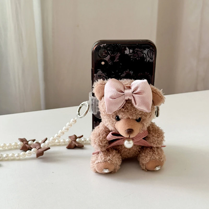 Creative Small Bear Keychains For Bag Pendant Cute Brown Bear Doll Plush Keychain Sweet Bow Teddy Bear Kawaii Stuffed Keychain