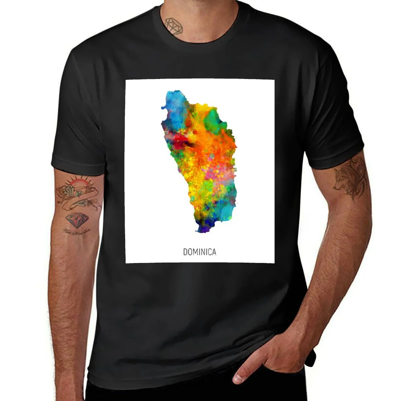 Dominica Watercolor Map T-Shirt aesthetic clothes heavyweights korean fashion mens graphic t-shirts big and tall