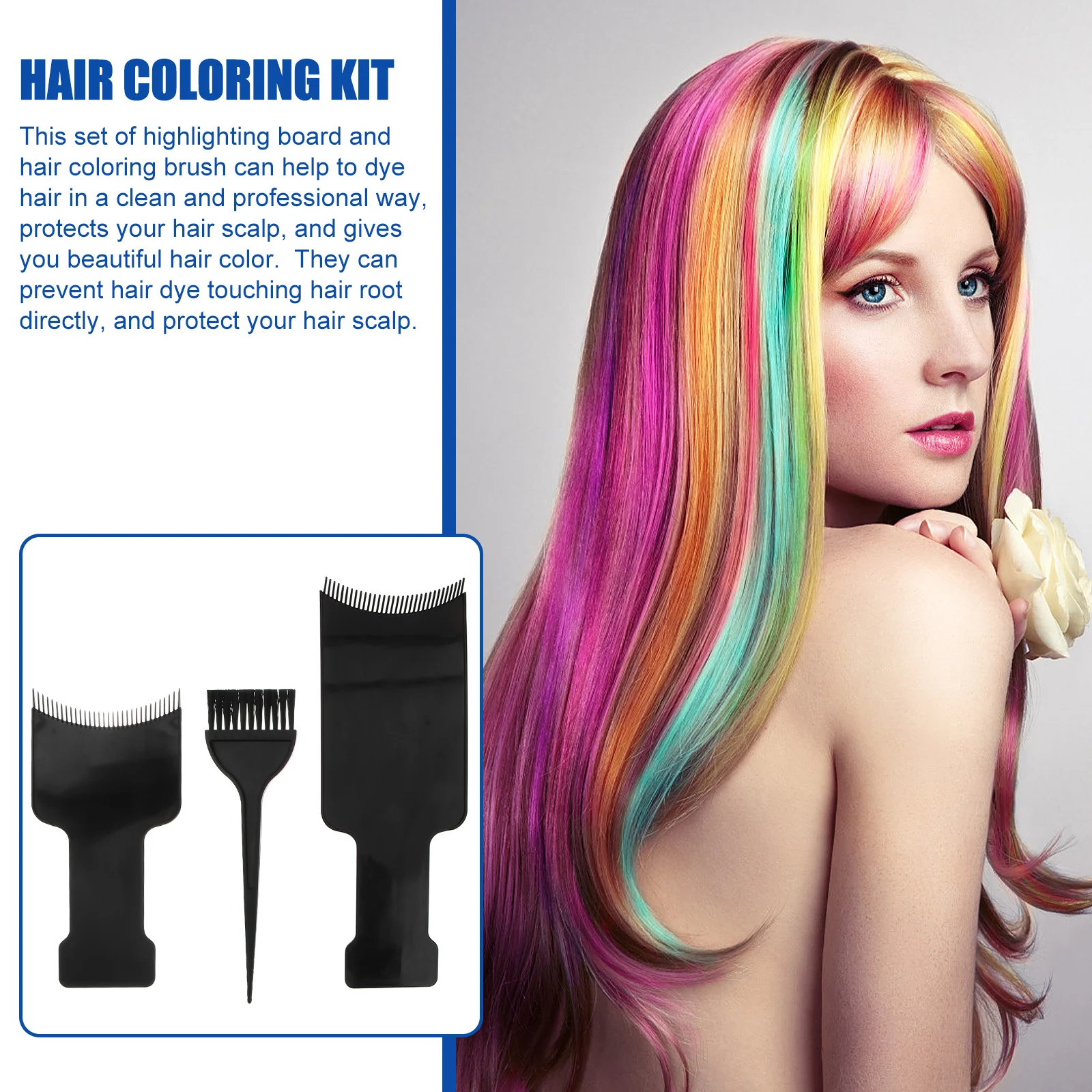 

3pcs Hair Coloring Kit Dye Brush Highlight Board for Long Hair Salon Home Use Plastic Tool Professional Accessories