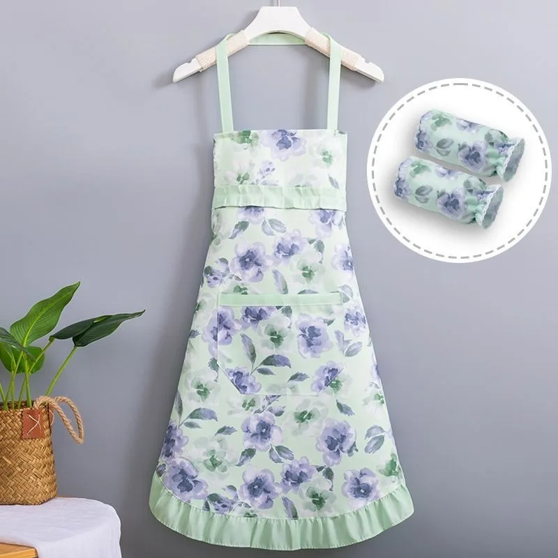 Brief Princess Kitchen Waterproof Apron Household Cooking Uniform for Women Baking Cleaning Cloth Cute Flowers Pattern Wearing