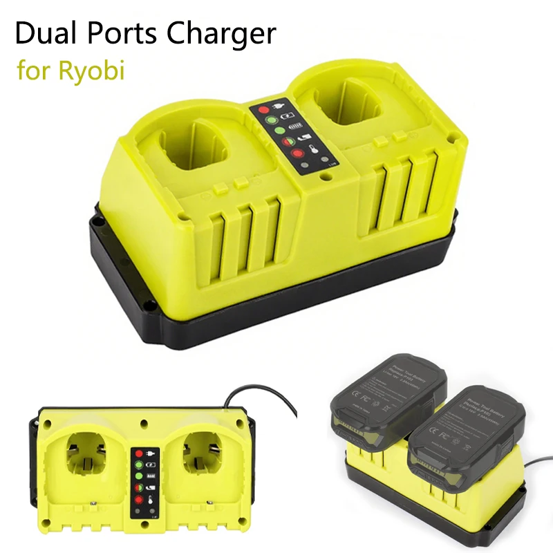 Fast Dual Port Charger for Ryobi 18V 20V Battery Charger 1.5m Power Cord Compatible with P100 P101 P102 P103 P105 P107 P108 P200
