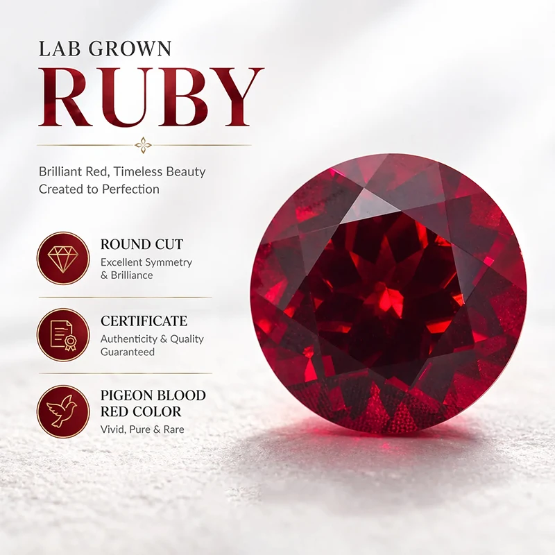 Lab Grown Ruby Round Cut Pigeon Blood Red Color DIY Charms Jewelry Making Main Materials Certificate