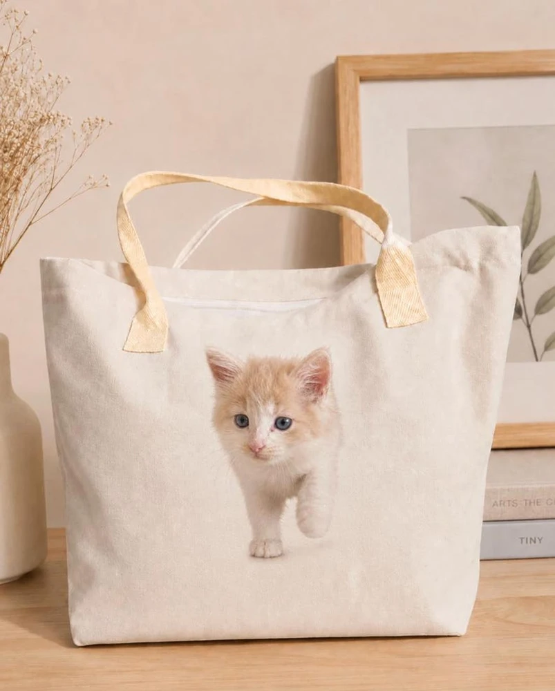 Cotton Canvas Tote Bag Custom Pet Photo Print Personalized Memory Bag Reusable Daily Bag For Pet Lovers