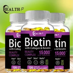 HEALTH with Biotin + Collagen + Keratin Supplement - for Hair, Skin, Nail Health | Non-GMO, 120 Capsules