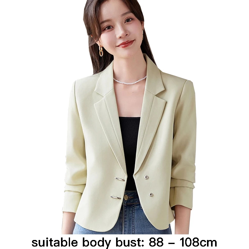 High quality short blazer for women single breasted collar new spring 2025 elegant fashion office clothes - beige black green