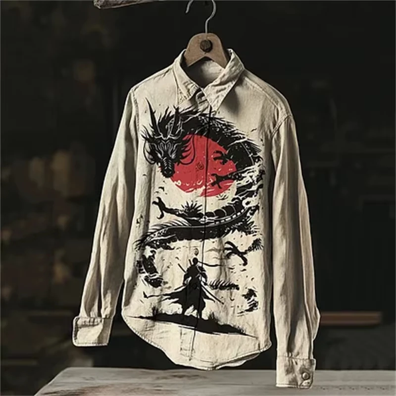 

2026 Men's Turtle Print 3D Long Sleeve Shirt, Fashion Casual Polyester Top Machine Washable