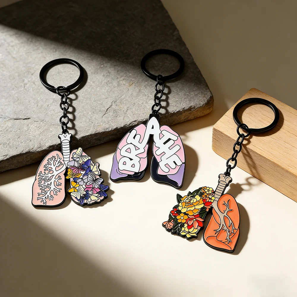 Kreativer Emaille-Anhänger Schlüsselanhänger Lungen-Charm Schlüsselring für Ärzte Krankenschwestern Studenten Biologie Anatomie Schmuck