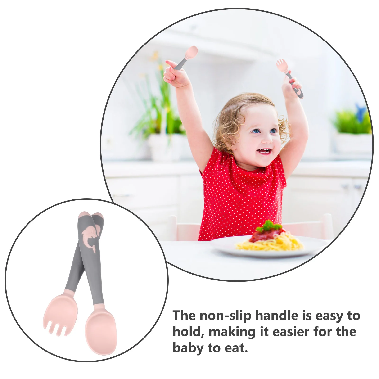 

2Sets Baby Feeding Spoon and Fork Set PP Material Smooth Edge Ergonomic Design for Toddler -Feeding Training