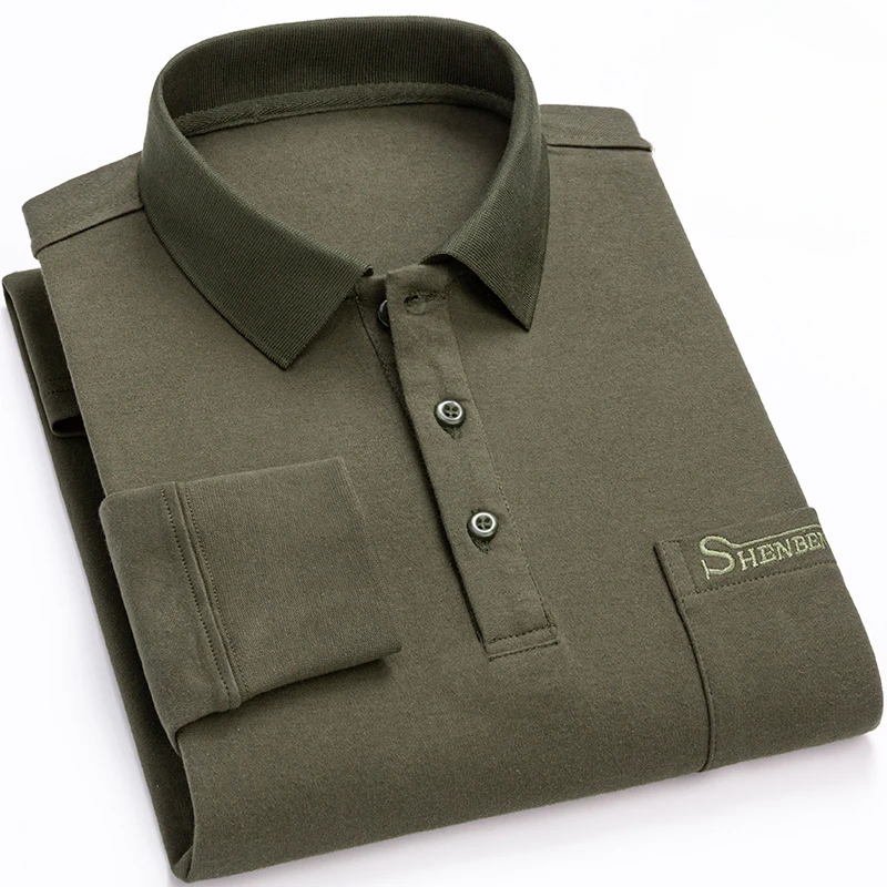 Fashion korean popular polos 100%cotton long-sleeve shirts for men slim fit casual plain shirt elegants designer office clothes
