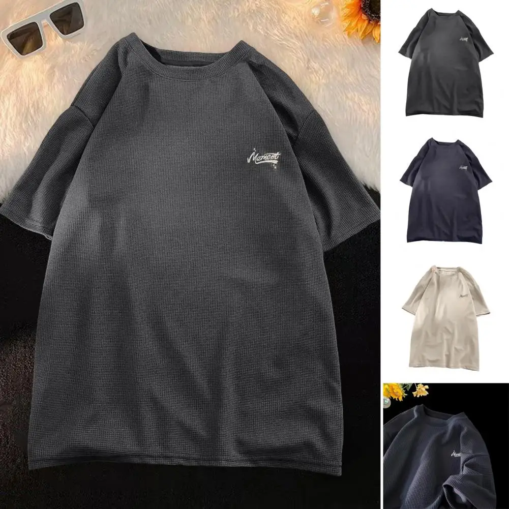 

Men Short-sleeve T-shirt Breathable Solid Color Men's Summer T-shirt Loose Fit Soft Fabric Top for Mid Length Sleeve Summer Men