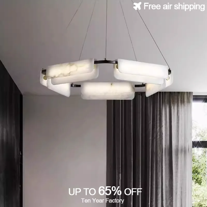 

Modern luxury Natural Marble LED Ceiling chandeliers with dimmable function and remote for dining room hanging home decorative