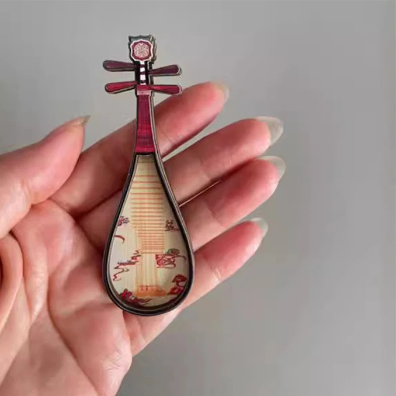 Chinese Style National Musical Instrument Refrigerator Sticker Photography Props Pipa Antique Style Decorative Magnetic Stickers