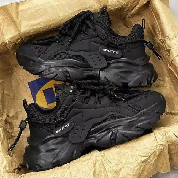 أحذية رياضية رجالية صيفية شبكية قابلة للتنفس كاجوال مناسبة تمامًا بجزء سفلي سميك أحذية رياضية ترفيهية سوداء للأب نعل داخلي مريح من مادة EVA #2