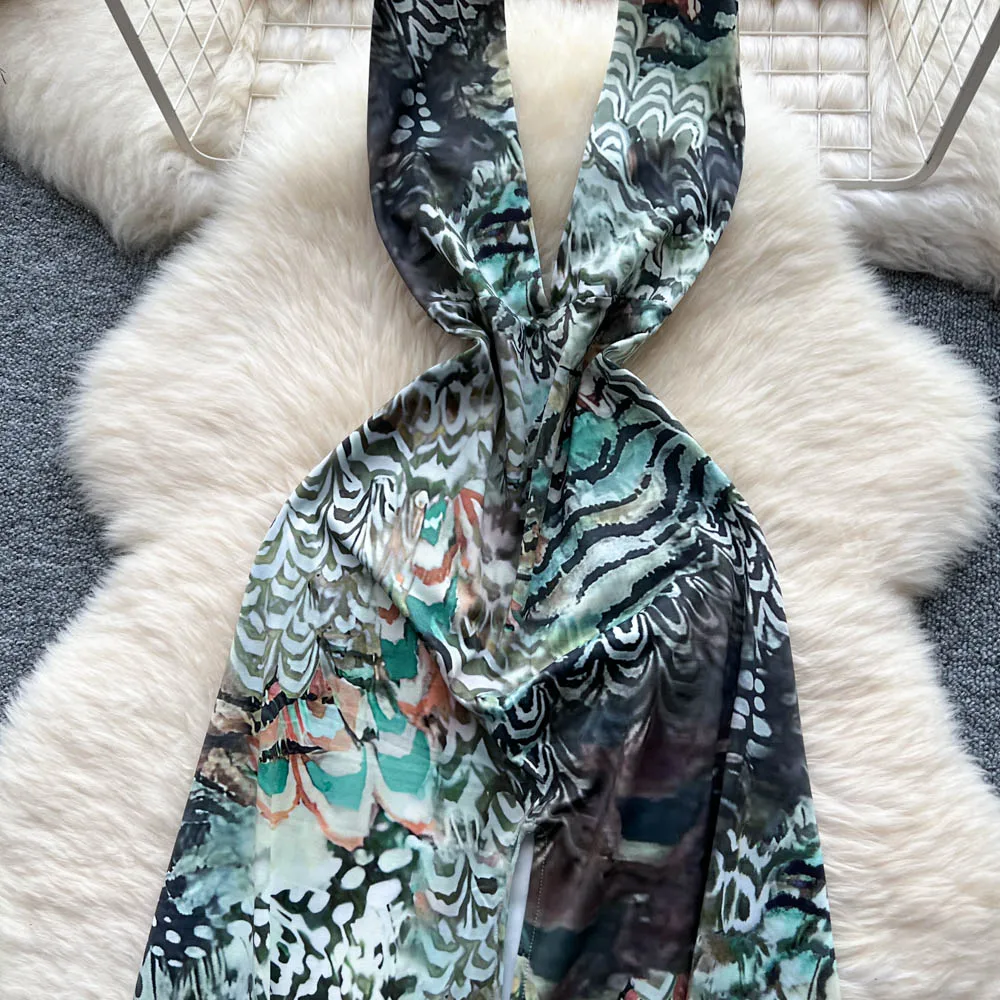 Chic vintage scollo a V increspato senza schienale sottile elegante fata moda coreana Boho vestito estivo abbigliamento donna Abito lungo