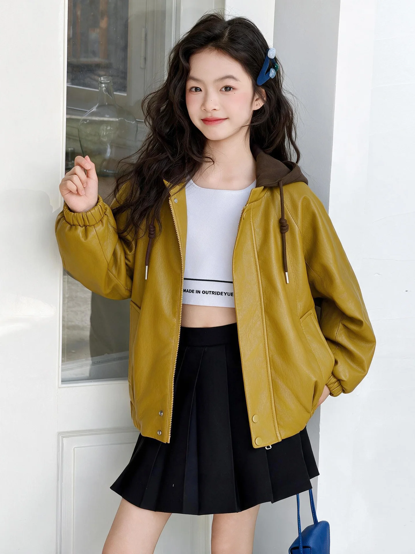 girls-hooded-leather-jacket-coat-spring-autumn-new-style-casual-top-coat-open-cardigan-trendy-children's-clothing