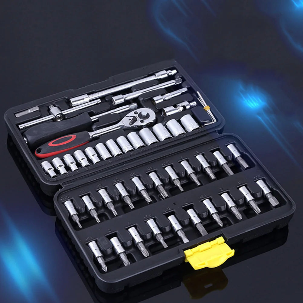 

46Pcs Ratchet Wrench Socket Set Vanadium Steel Professional Mechanics Tools Auto Repair Combination Heavy Duty Portable Repair