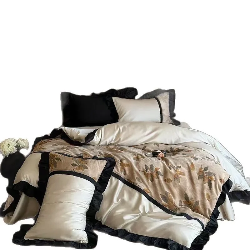 French retro style cotton long-staple cotton jacquard four-piece set, pure cotton printing