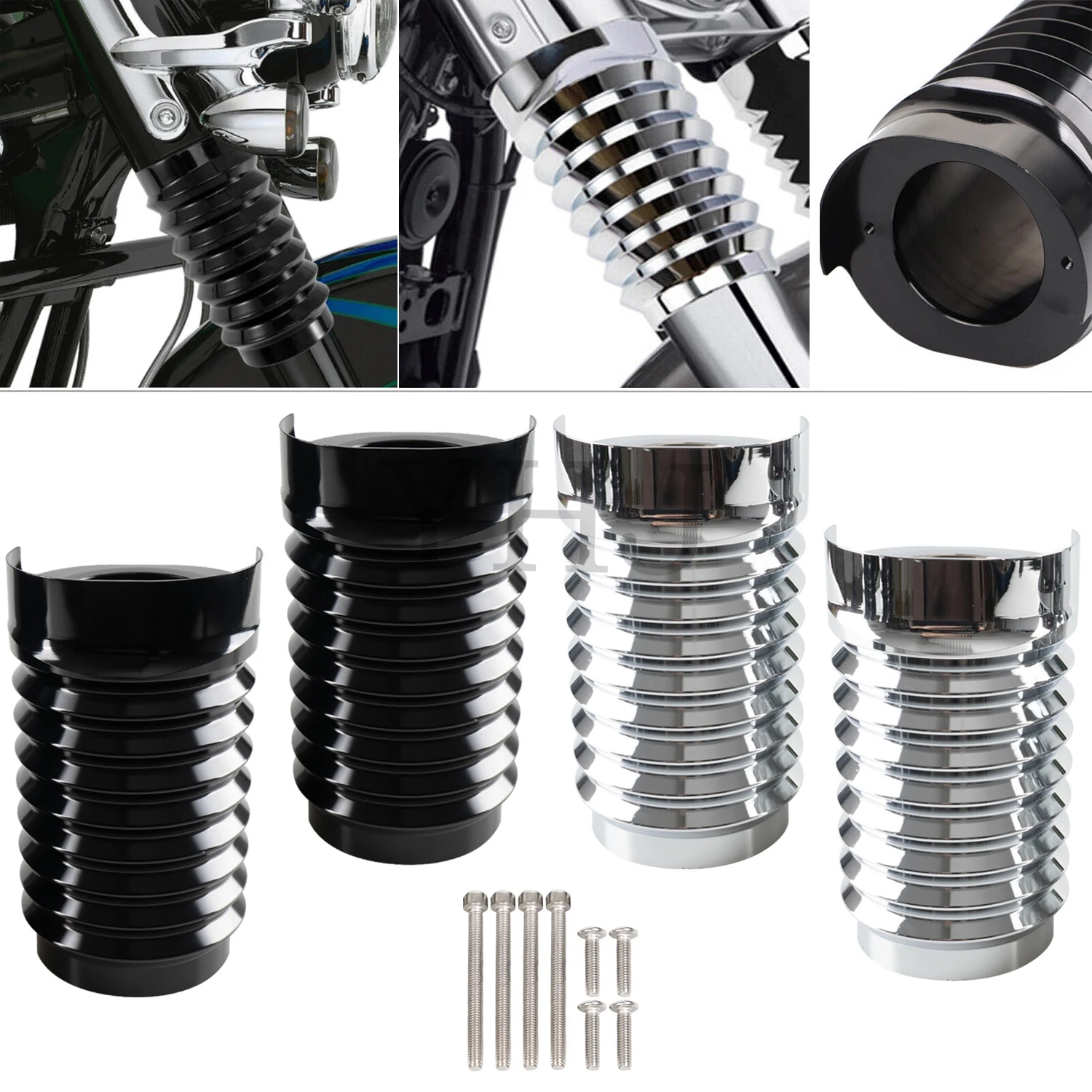 

For Harley Road King Electra Street Glide 2014-Up Motorcycle Shock Absorb Sleeve Cow Bell Upper Fork Slider Cover Chrome/Black