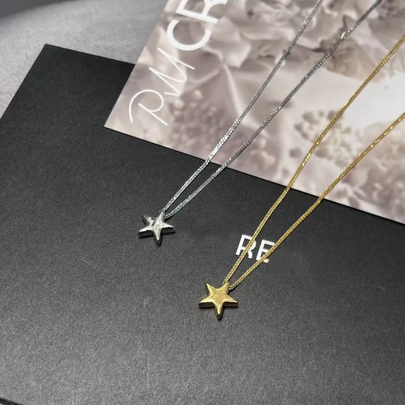 SMILE Real 18K gold star pendant Au750 minimalist design collarbone chain sweater chain pendant women's boutique jewelry gift