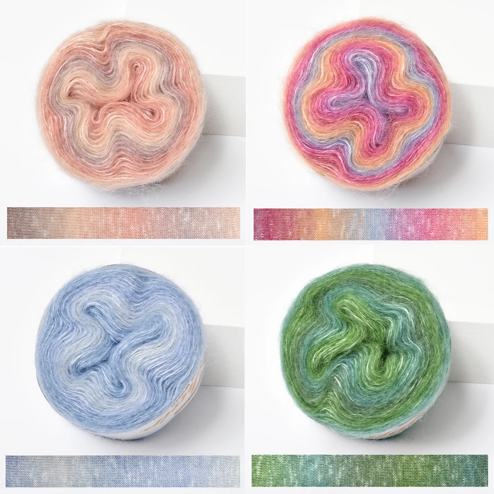 50 g 200 m Regenbogen-Farbverlaufs-Kuchengarn, Bio-Baumwollmischung, DIY handgewebtes Garn, Häkelrock, Schal, Spitzenlinie