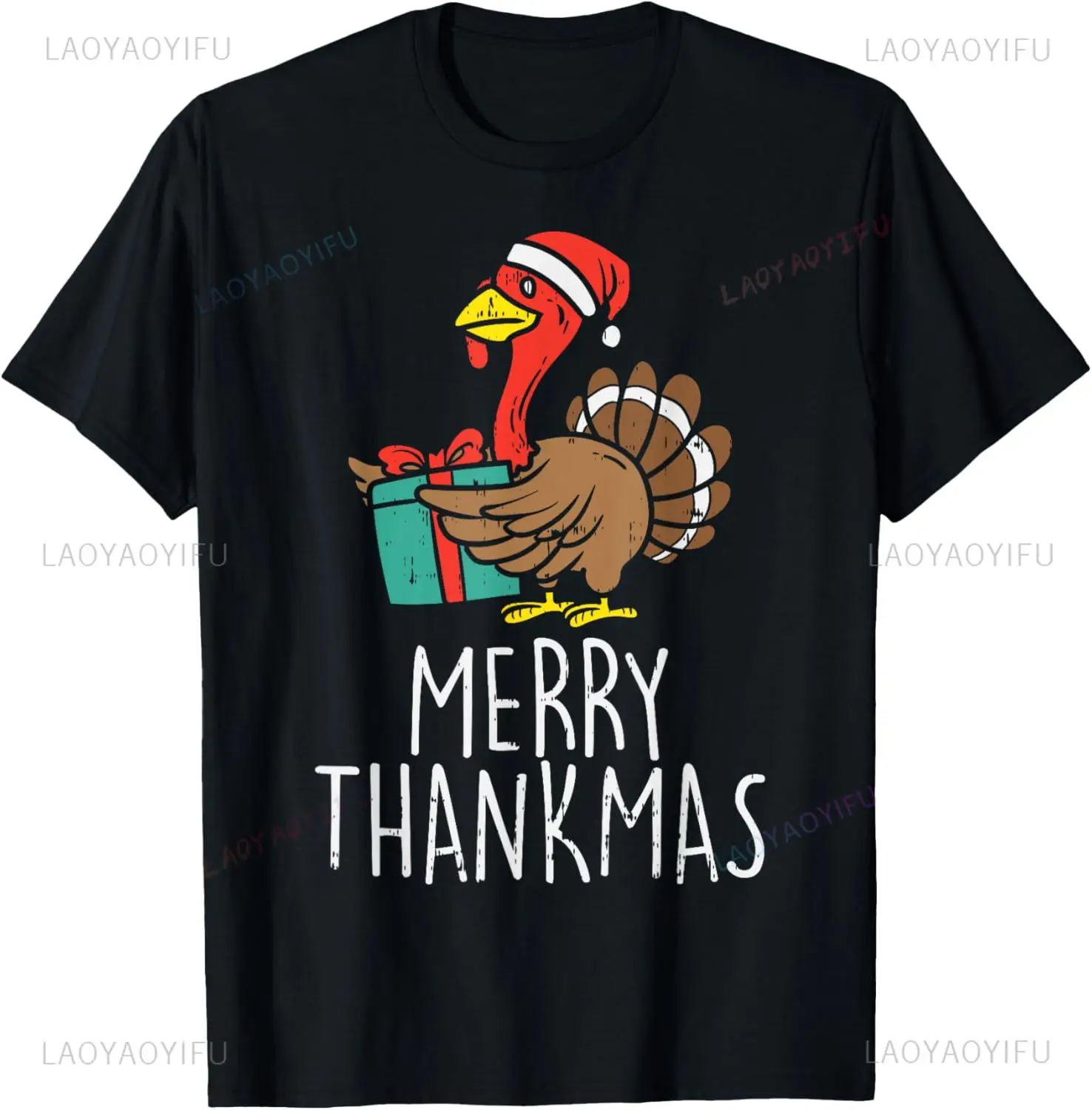 Merry Thankmas Santa Turkey Day Thanksgiving Christmas Gift Funny Shirt Print on Demand Harajuku Camiseta Hombre