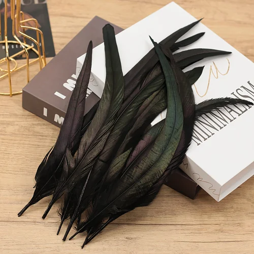 Pluma de gallo negra, 50 Uds., lote de plumas de cola de pollo para manualidades, ropa, decoración artesanal de Carnaval, suministros de plumas de gallo hechas a mano