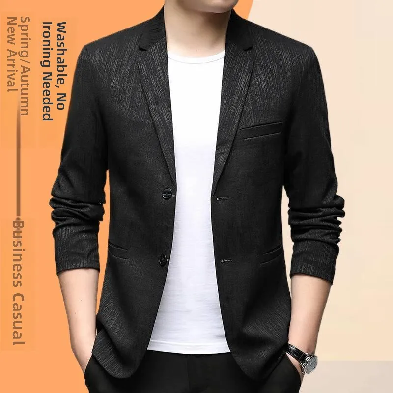 

Casual Plaid Men's Suit Jaet for Middle-Aged Men Spring Autumn Faion Busin Sle Polyester Fiber Thiened