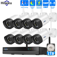 Hiseeu 5MP Wifi Surveillance Camera System Color Night Vision P2P Wireless Street Security CCTV Camera Kit 10CH Wireless NVR Set