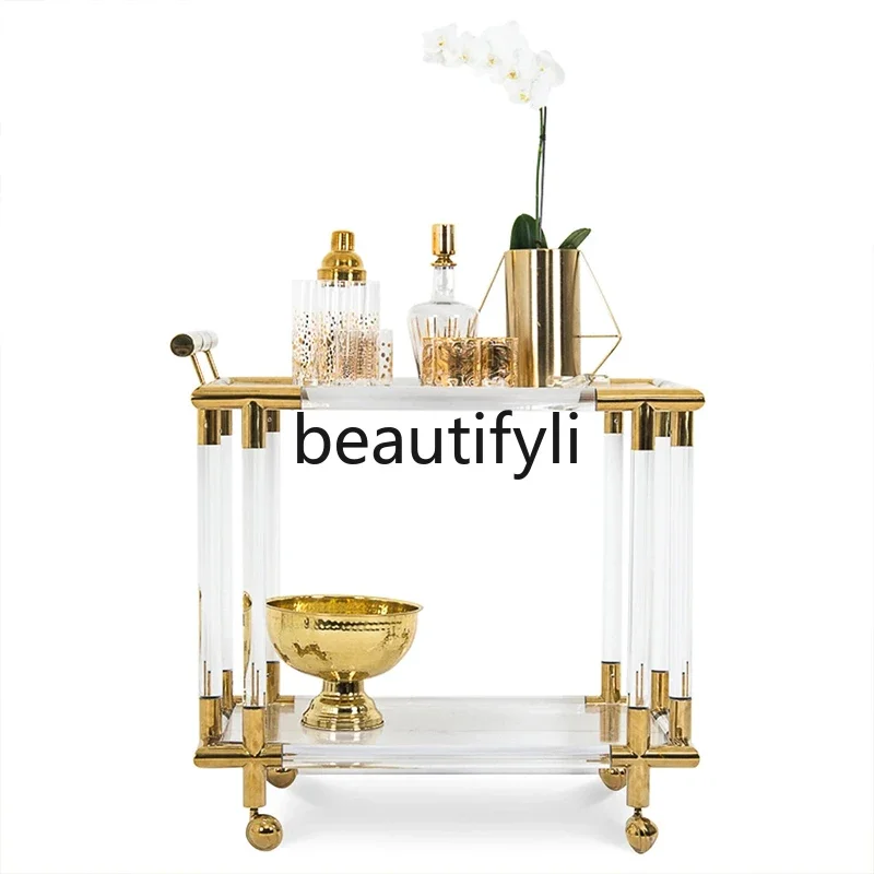 Modern light luxury, high-end acrylic dining car double layer, transparent glass trolley with brake  R