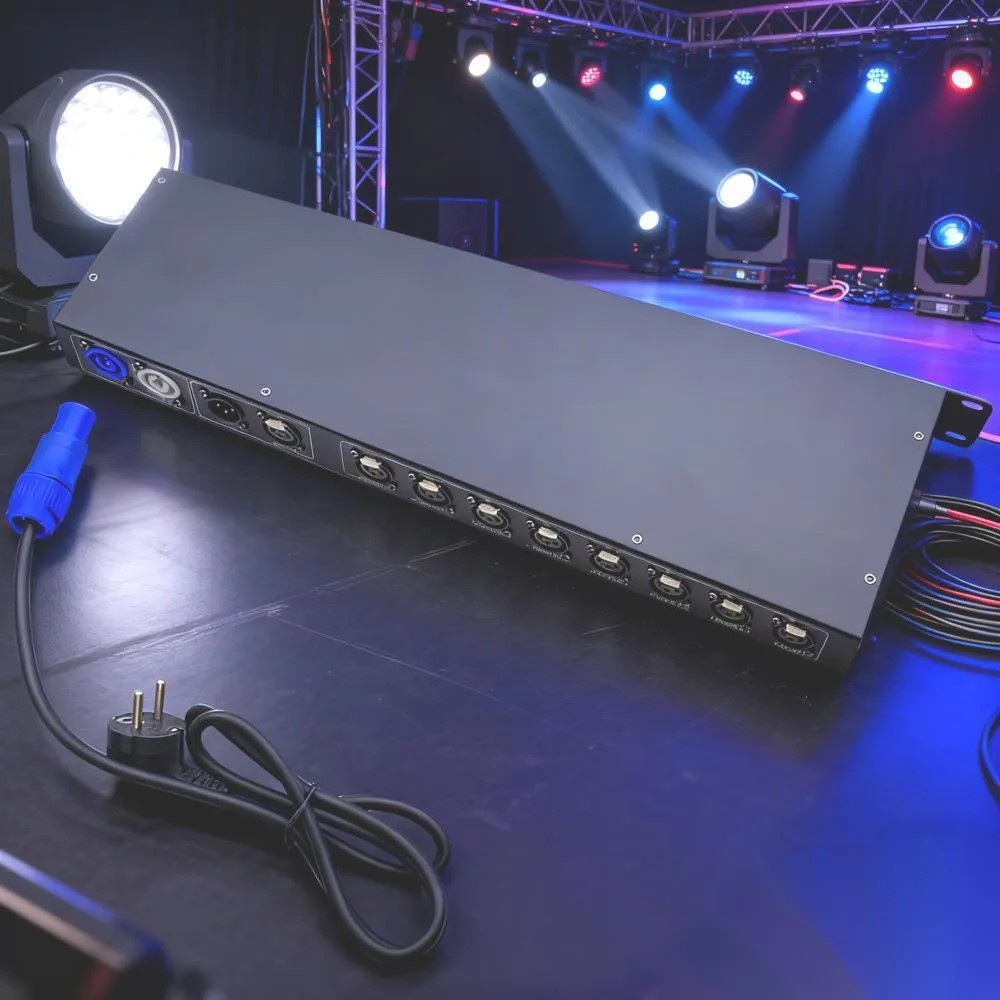 

8 Way DMX512 Distributor 8 Channel DMX Splitter Signal Amplifier Electrical Insulation XLR Socket For LED Stage Light Controller