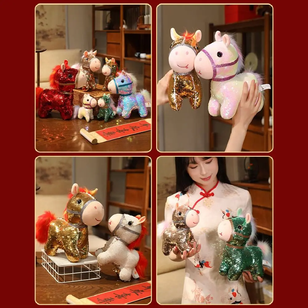 Kleurrijke Lovertjes Paard 10/20 cm Creatieve Knuffeldier Hangers Mascotte Pluizige Chinese Nieuwjaar Gift Chinees Nieuwjaar