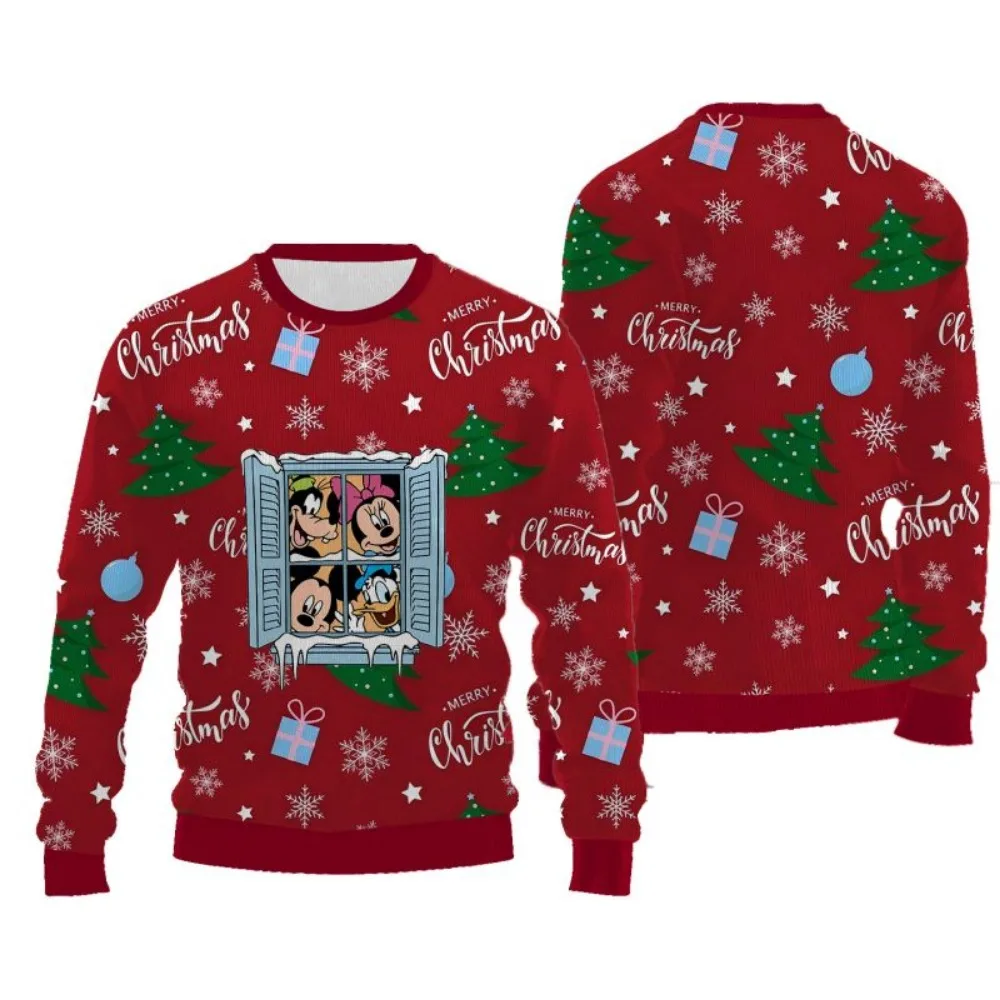 سترة نسائية شتوية لعيد الميلاد برقبة دائرية مع رسوم متحركة، سترة مريحة بنمط قبيح، سترة عصرية لطيفة