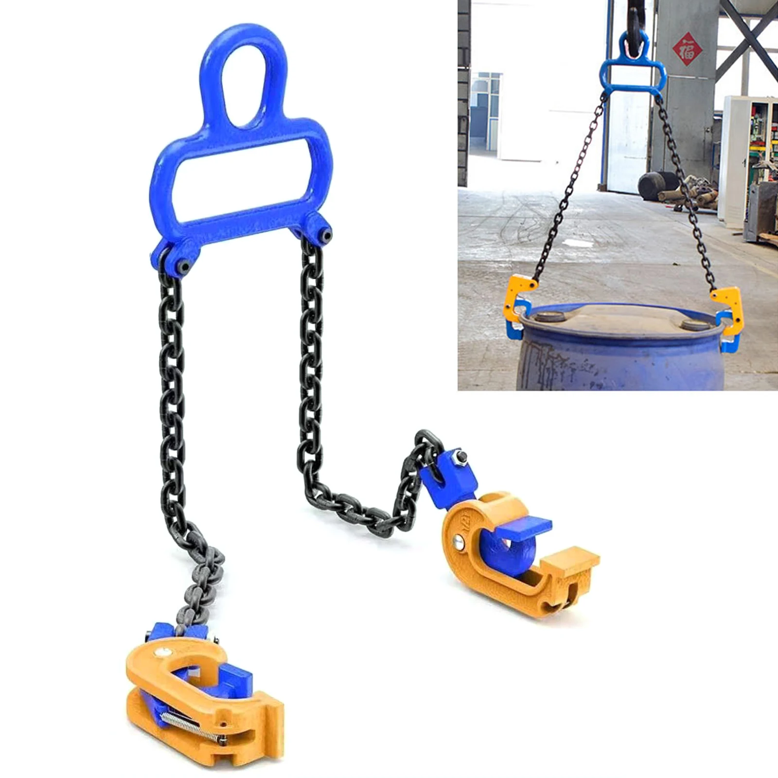 1T Verticale Trommelklem Vat Lift Ketting Trommel Lifter Koolstofstaal Ketting Lifter 85Cm Blauw Voor Kunststof En Metalen Drums