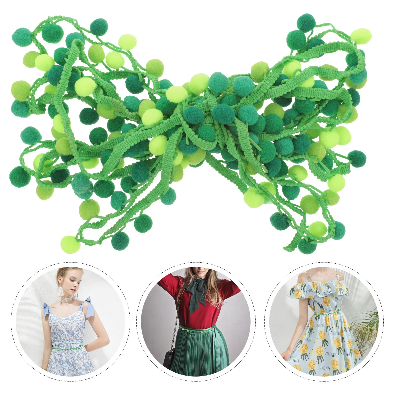 

4.5M 5 Color Gradientball Trim For Waist Band Skirt Shorts Diy Jewelry Decor Green Slight Color Size Differences Due To Lighting