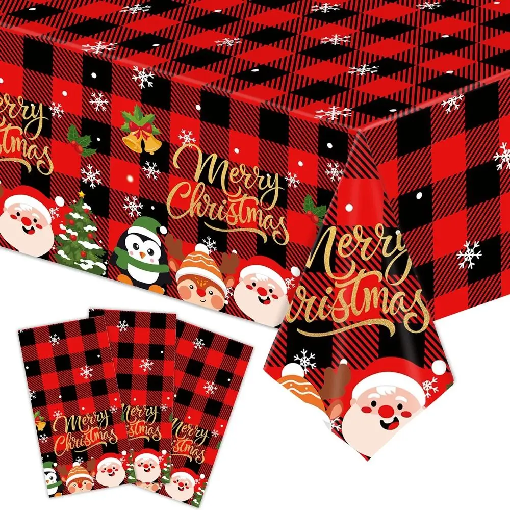 Christmas Plastic Tablecloth Carton Santa Claus/Snowman Disposable Table Cover For Xmas Party Table Decoration Home Supplies