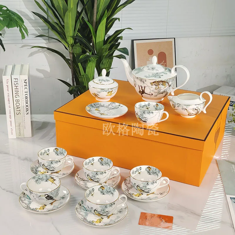 DSA light luxury gold-painted bone china coffee cup saucer teapot sugar milk can gift box spot wholesale