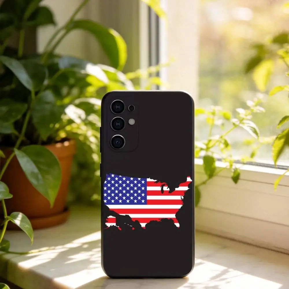 U-United S-States map Phone Case Black Silicone Soft For Samsung S25,S24,S21,S22,S23,S30,Ultra,S20,Plus,Fe,Lite
